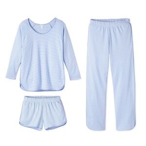 LAKE Blue Striped Pima Pajama 3 Piece Set
